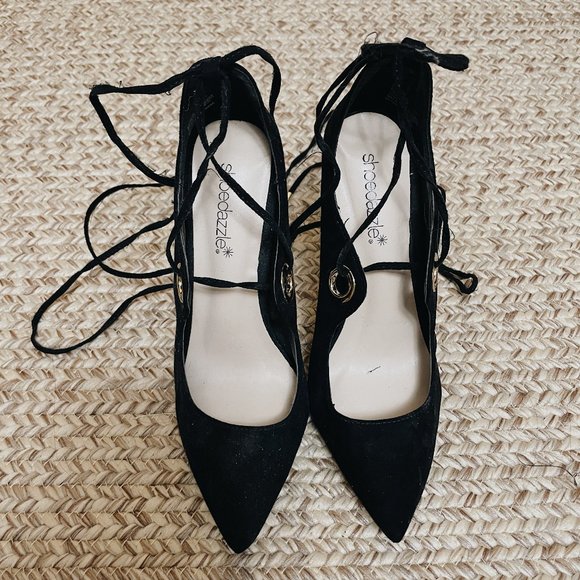 Black Lace up Heels - Picture 4 of 7